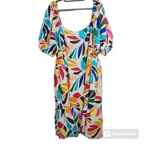 Colorful Leaf Print Women's Dress